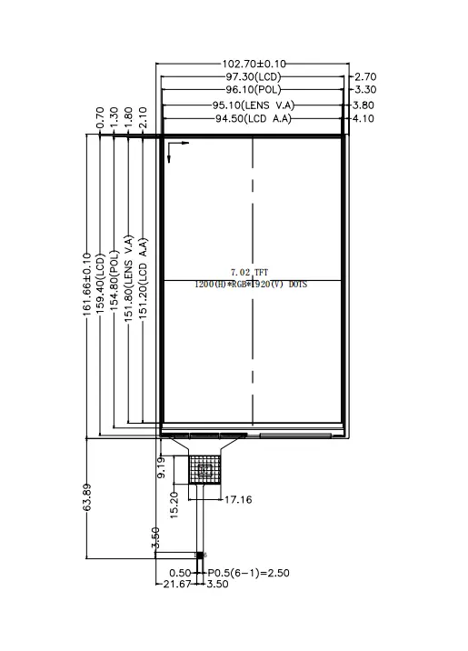 7 tuumaa 1200x 1920 IPS MIPI-käyttöliittymä LCD-näyttöä